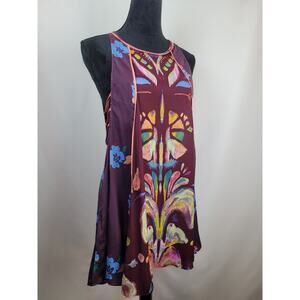 Free People Burgundy Floral Dream Free Tunic Top Blouse Size S